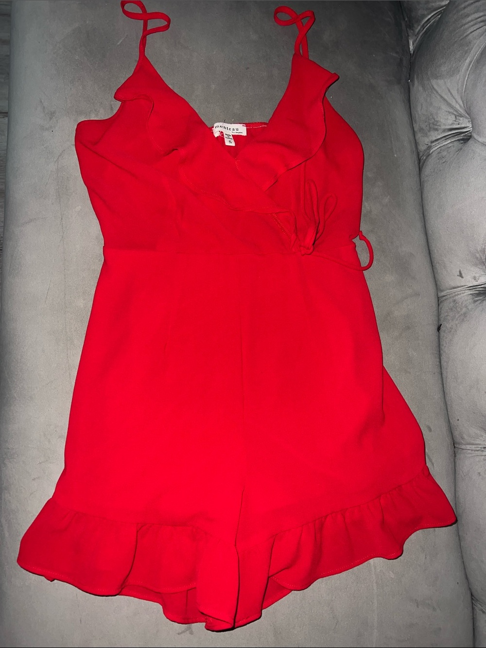 Red Ruffle Wrap Romper with Spaghetti straps